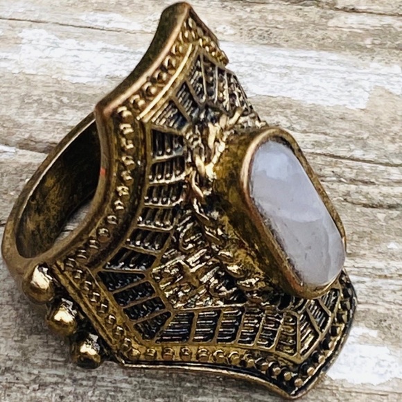 Vintage Brass Quartz Stone Ring
